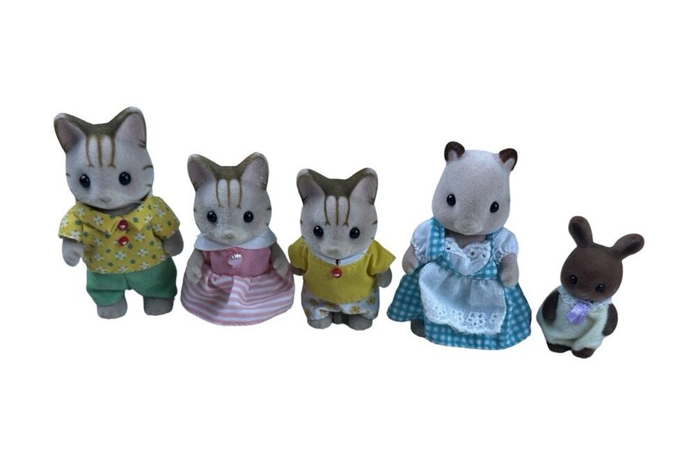 Calico Critters Sandy Striped Cat Family Sylvian Families Lot Of 3 + 2 Extra